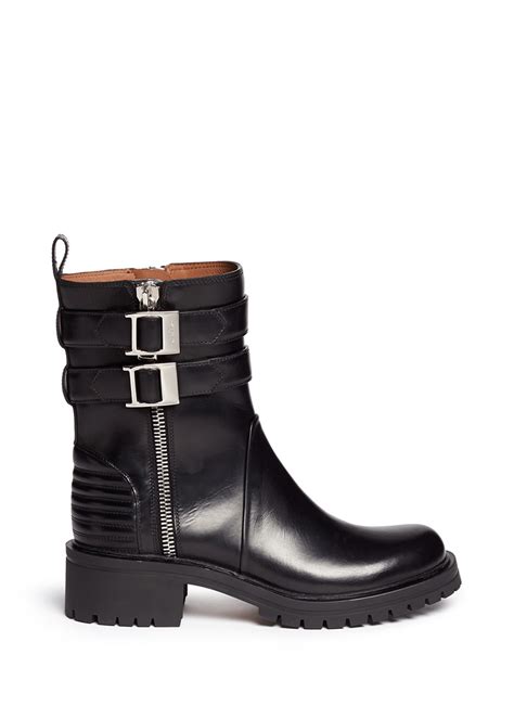 givenchy double buckle strap leather combat boots|givenchy leather boots.